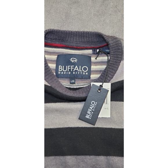 Buffalo David Bitton Size L Lambswool Gray Striped Crewneck Sweater Winter C5-20 - Picture 5 of 9